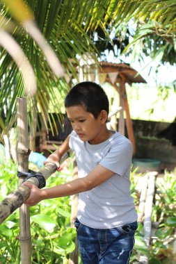 Genç bir çocuk, canlı bir bahçede, doğanın güzellikleriyle meşgul olmanın tadını çıkarıyor. Sahne, çocukluk sevincinin ve keşiflerin özünü yakalar..
