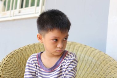 Ciddi bir ifadeye sahip genç bir çocuk dokunmuş bir sandalyeye oturur, düşünceli bir düşünceyle yakalanır. Görüntü, masumiyeti ve içselliği samimi bir ortamda tasvir ediyor..