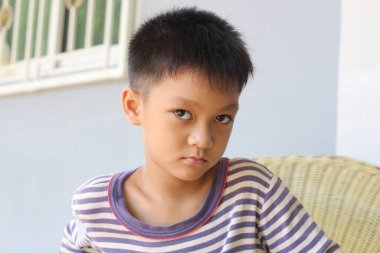 Ciddi bir genç çocuk sıradan çizgili bir gömlekle oturur, düşünceli bir şekilde bakar. Onun ifadesi masumiyeti ve bir düşünce ipucunu yansıtır. Çocukluk anılarını yakalamak için mükemmel..