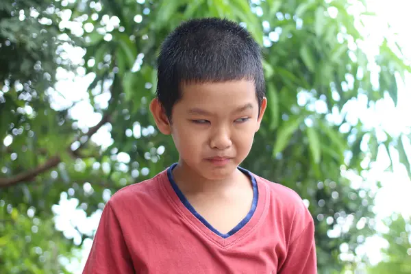 Yeşilliklerle çevrili sakin bir açık hava ortamında yakalanmış düşünceli bir çocuk. Yüzündeki ifade çocukluk duygularını yansıtan merak ve masumiyeti yansıtıyor..