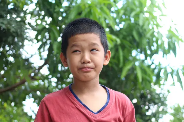 Neşeli bir çocuk yemyeşil yemyeşil bir ortamda tuhaf bir ifade sergiliyor. Bu canlı portre gençliğin masumiyetini ve neşesini yansıtıyor..