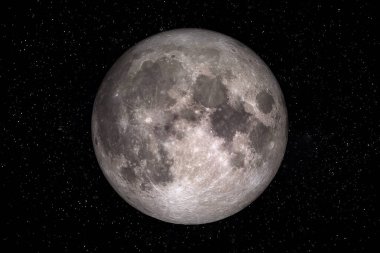 Ay, yıldızlarla çevrili, uzayda yörüngede dönen bir uydudur. NASA tarafından desteklenen bu görüntü ögeleri.