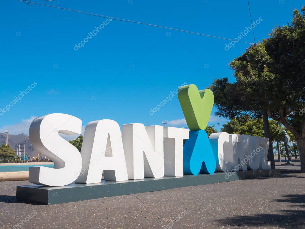 Tenerife, Spain - 1 November 2023: Santa Cruz city sign