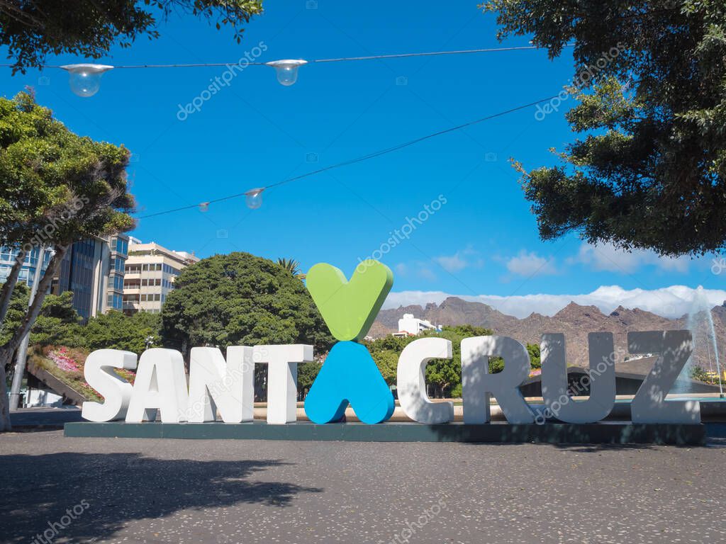Tenerife, Spain - 1 November 2023: Santa Cruz city sign