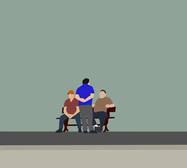 Grupo Três Homens Amigos Conversando Rindo Banco Parque Público Pessoas — Fotografia de Stock
