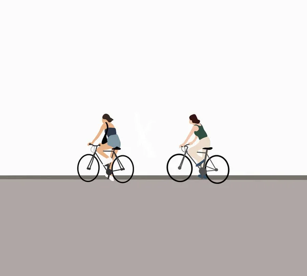 Two Women Riding Bicycles Street City Cycling Enjoying Holiday Vacation — Stock Photo, Image