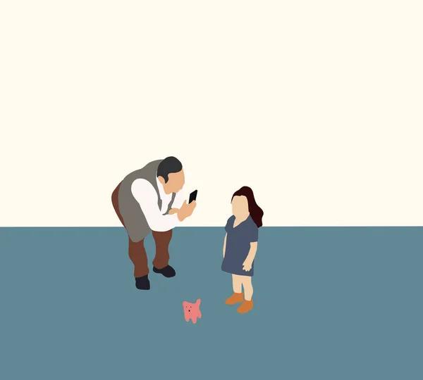 Отец Фотографирует Свою Дочь Играющую Игрушкой Городской Улице Путешествие Детьми — стоковое фото