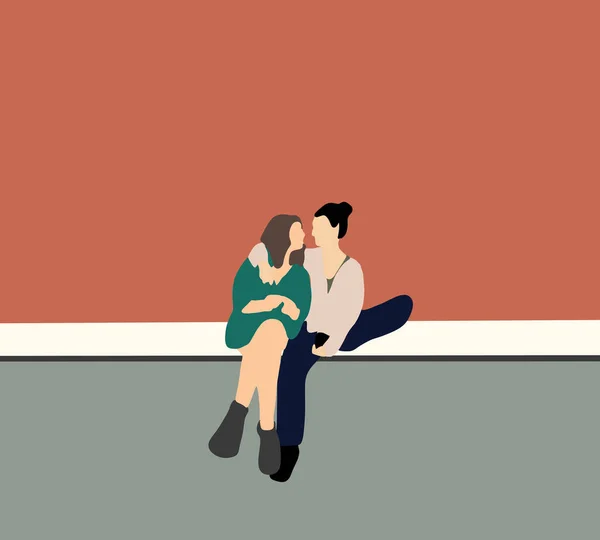 Lesbický Pár Sedí Venku Ulici Dívají Jeden Druhého Láska Okamžiky — Stock fotografie