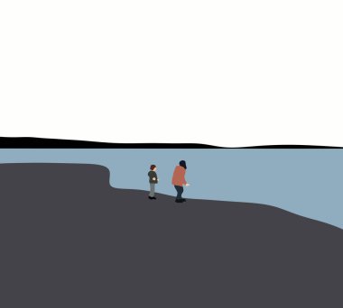 Mother with son walk along the sea shore. having great family time on vacation. Travel lifestyle, parents with kids on summer vacation.