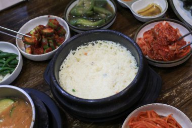 Korean style steam egg (Gyeranjjim) on wood table. Korean traditional side dish