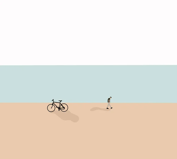 Mann Und Fahrrad Strand Bei Blauem Himmel Meerblick Sonnigen Sommertagen — Stockfoto