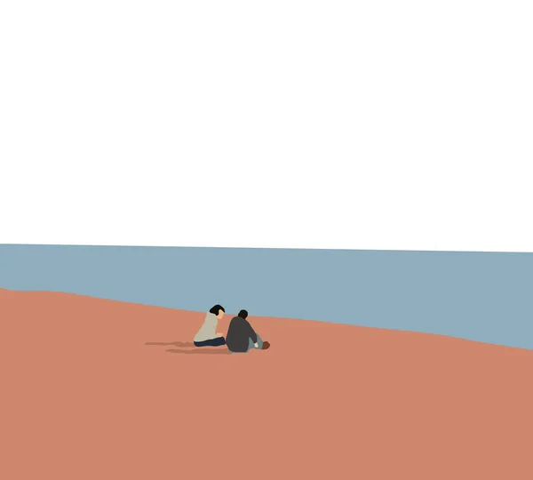 Mulher Homem Sentados Areia Uma Praia Junto Mar Desfrutando Vista — Fotografia de Stock
