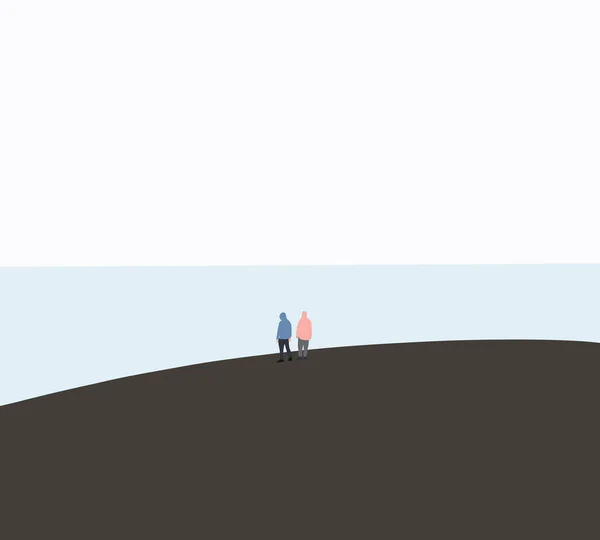 Двое Мужчин Капюшоне Стоят Смотрят Море Одинокой Печали Минимальная Концепция — стоковое фото