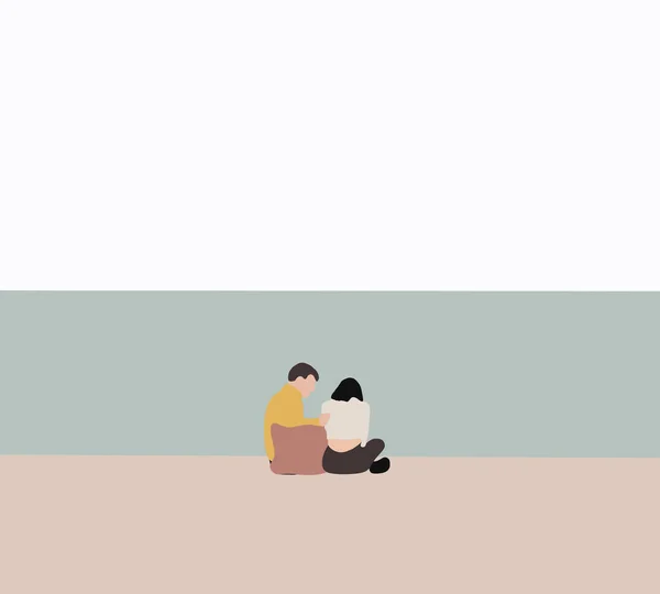 Couple Sitting Comforts His Sad Girlfriend Having Problem Riverbank Concepts — Stock Photo, Image