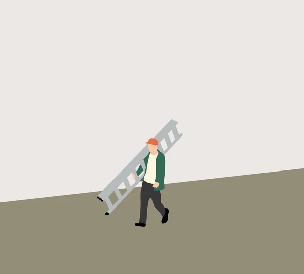Een Man Die Een Witte Ladder Draagt Architectuurbouwer Bouwserviceconcepten — Stockfoto