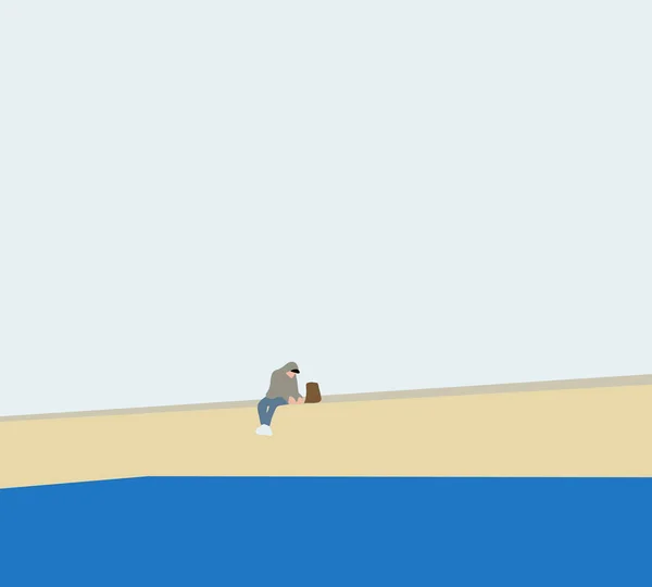 Мужчина Сидящий Питающийся Одиночестве Возле Озера Утром Одиночное Путешествие Природа — стоковое фото