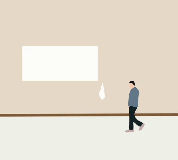 通りの広告壁に男が歩いて壁に対して空の通りの看板 建物の外壁レンガ壁に取り付けられた空白の看板 — ストック写真