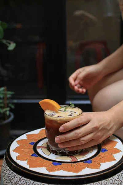 Buzlu Portakal Espresso Americano Kahve Meyve Suyu Içecek Içecek Içecek — Stok fotoğraf