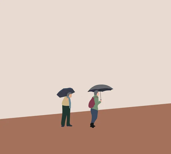 在雨季 老年人带着雨伞在街上散步 老年人的生活和退休 — 图库照片