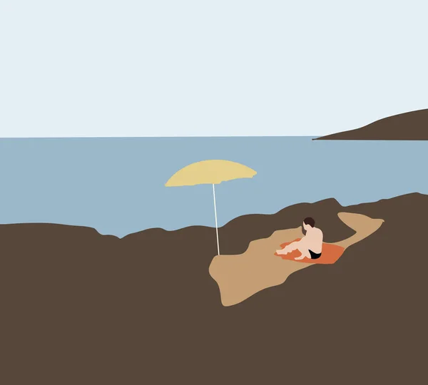 ชายท งบนผ าเช วพร อมร เหล องบนชายหาดเขตร อนชายฝ งทะเล เพล — ภาพถ่ายสต็อก