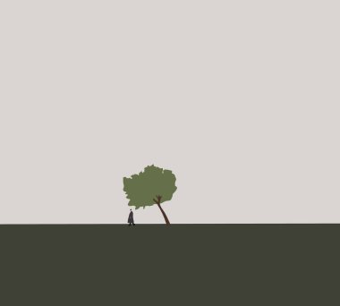 Sonbahar ağacının altındaki tepede tek başına duran adam dağ vadisinin tadını çıkarıyor. Macera refah konsepti, gizemli. En düşük tasarım.