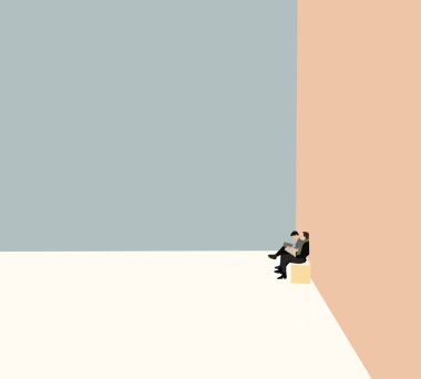 Kadın ve erkek modern binadaki bankta oturup kitap okuyorlar. Tatilin tadını çıkarıyorum..