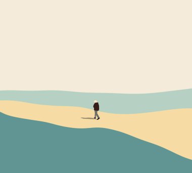 Göl kenarındaki parkta yürüyen bir adam. Seyahat yaşam tarzı yürüyüş konsepti yaz tatilleri. En düşük ton.