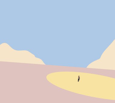 Soyut halk parkında yürüyen bir kadın. Minimalist modern sanat tasarımı geçmişi. Tatilde rahatla..