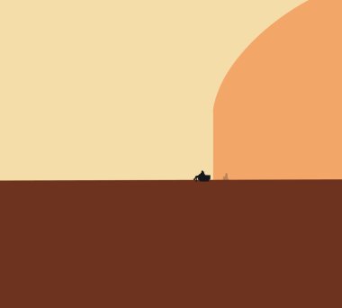 Siluet insanlar bankta oturup gün batımını seyrediyorlar. Minimum modern sanat tasarımı. Açık hava yaşam tarzı arka planı.