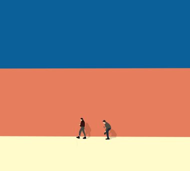 Asgari modern sokakta yürüyen insanlar. Şehir yaşam tarzı yaz tatili. Açık hava mimari binası.