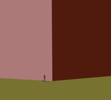 Şehir caddesinde modern mimari binasıyla yürüyen kıdemli adam. Asgari sanat tasarımı. Yaşam biçimi.