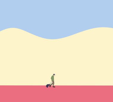 Şehir caddesinde bavulları taşıyan yaşlı bir gezgin. Emeklilik tatilinin tadını çıkarıyorum. En küçük açık hava tasarımı.