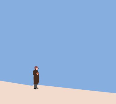 Modern sokakta sigara içen kahverengi takım elbiseli bir adam. Asgari tasarım sanat açık hava aktiviteleri. Sigara ve nikotin bağımlılığı sorunu var.