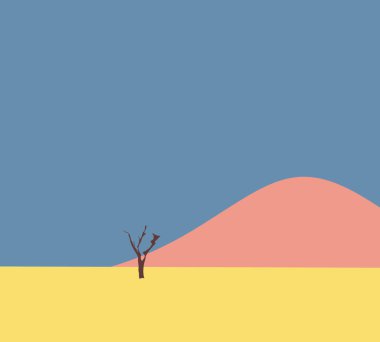 Pembe dağ manzaralı tatlı üzerine ölümcül ağaç. Modern Minimal Tasarım Sanatı. Renkli Doğa manzarası.