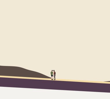 Kumlu dağda dikilen adamlar. Doğada tatilde olan şehir hayatı. Arkadaşlık ilişkisi. Sanat tasarımı.