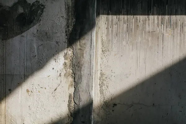 Kirli beton duvarda güneş ışığı ve gölgeler. Ürün sunumu için minimalist soyut arkaplan