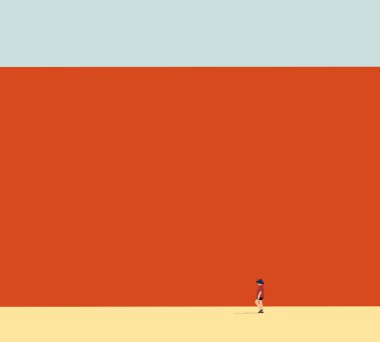 Tatil sırasında modern şehir caddesinde yürüyen mavi şapkalı bir kadın. Eğlence, açık hava ya da kapalı etkinlik.