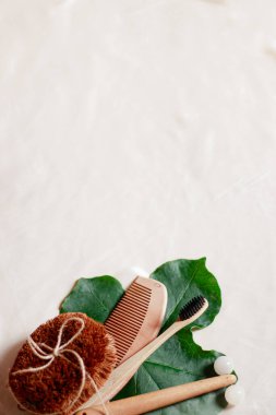 bej arkaplanda doğal nesnelerle düz konum 