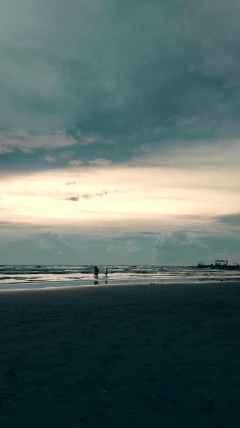 Ampia Vista Scena Sognante Silhouette Bambini Che Giocano Spiaggia — Video Stock