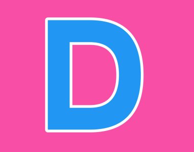 Letter D uppercase sign symbol alphabet illustration on pink background 