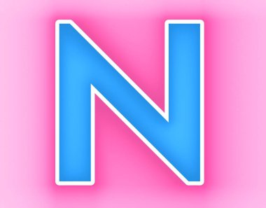 pink letter N with shadow on purple background. 3d rendering