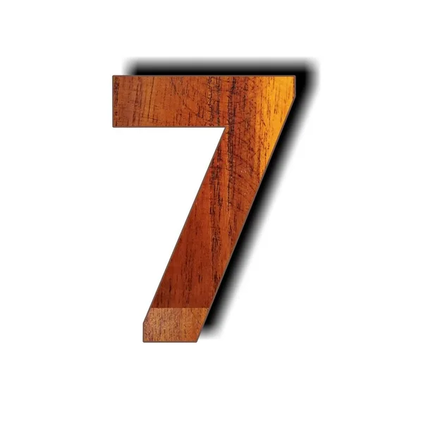 Drewniany Numer Siedem Izolowany Białym Tle Ścieżką Wycinania — Zdjęcie stockowe