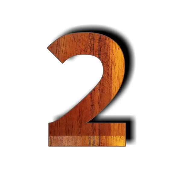 stock image Wooden number 2 two 3d isolated on white background with clipping path.