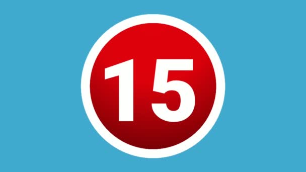 Nummer Vijftien Teken Symbool Animatie Motion Graphics Pictogram Blauwe Cirkel — Stockvideo