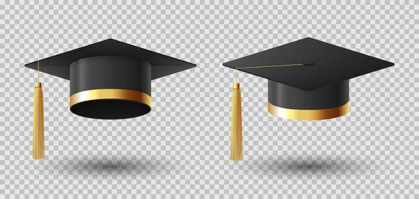 Realistic Graduation Cap Mortar Board Graduation University College Black Cap — Stock Vector