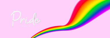 Vector banner for Pride month. LGBT vector illustration. Symbol of pride month isolated on pink background. 3d lettering with rainbow.
