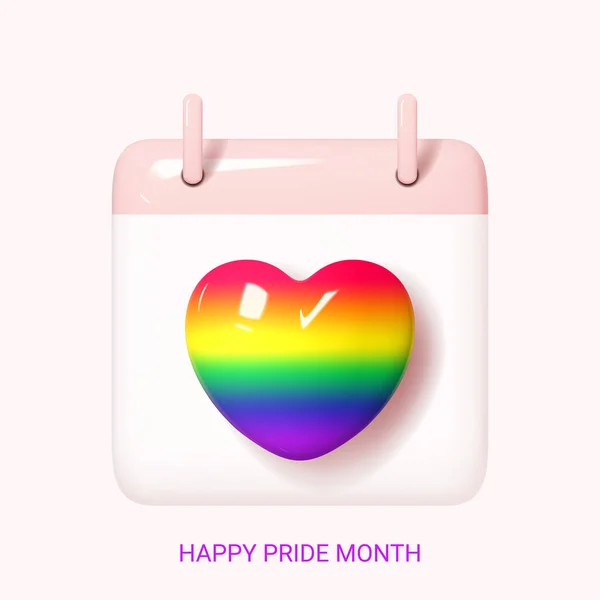 Lgbtq Pride Month Banner Tear Calendar Rainbow Heart Isolated Pink — Image vectorielle