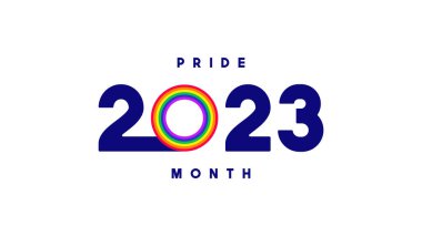 Pride Month 2023 logo template. Vector symbol of LGBTQ event 2023 with rainbow number 0 isolated on white background. Human rights and tolerance concept.