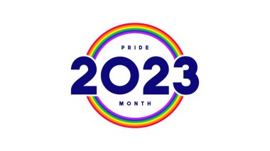 Pride Month 2023 symbol template. Vector logo of LGBTQ event 2023 with rainbow circle isolated on white background. Human rights and tolerance concept.
