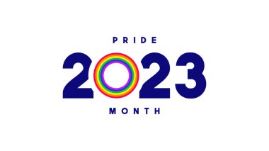Pride Month 2023 logo template. Vector symbol of LGBTQ event 2023 with rainbow number 0 isolated on white background. Human rights and tolerance concept.